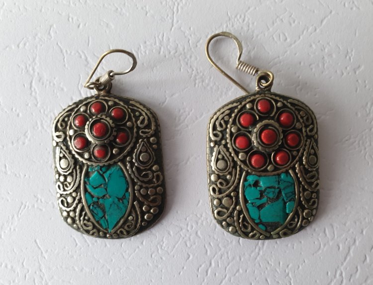 Серьги тибетские телефон, металл, 5 см