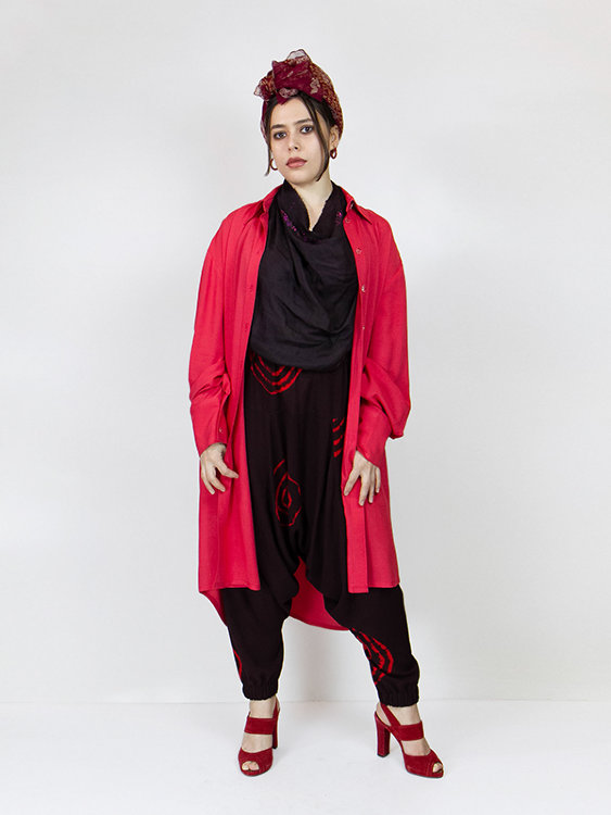 Брюки, окрашенные техникой нэ-маки сибори, redrobe 9